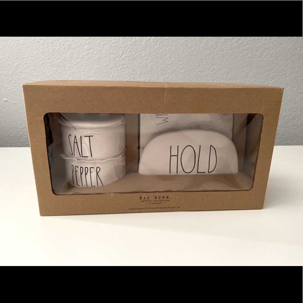 Rae Dunn Napkin Holder with Salt and Pepper Stacker Set